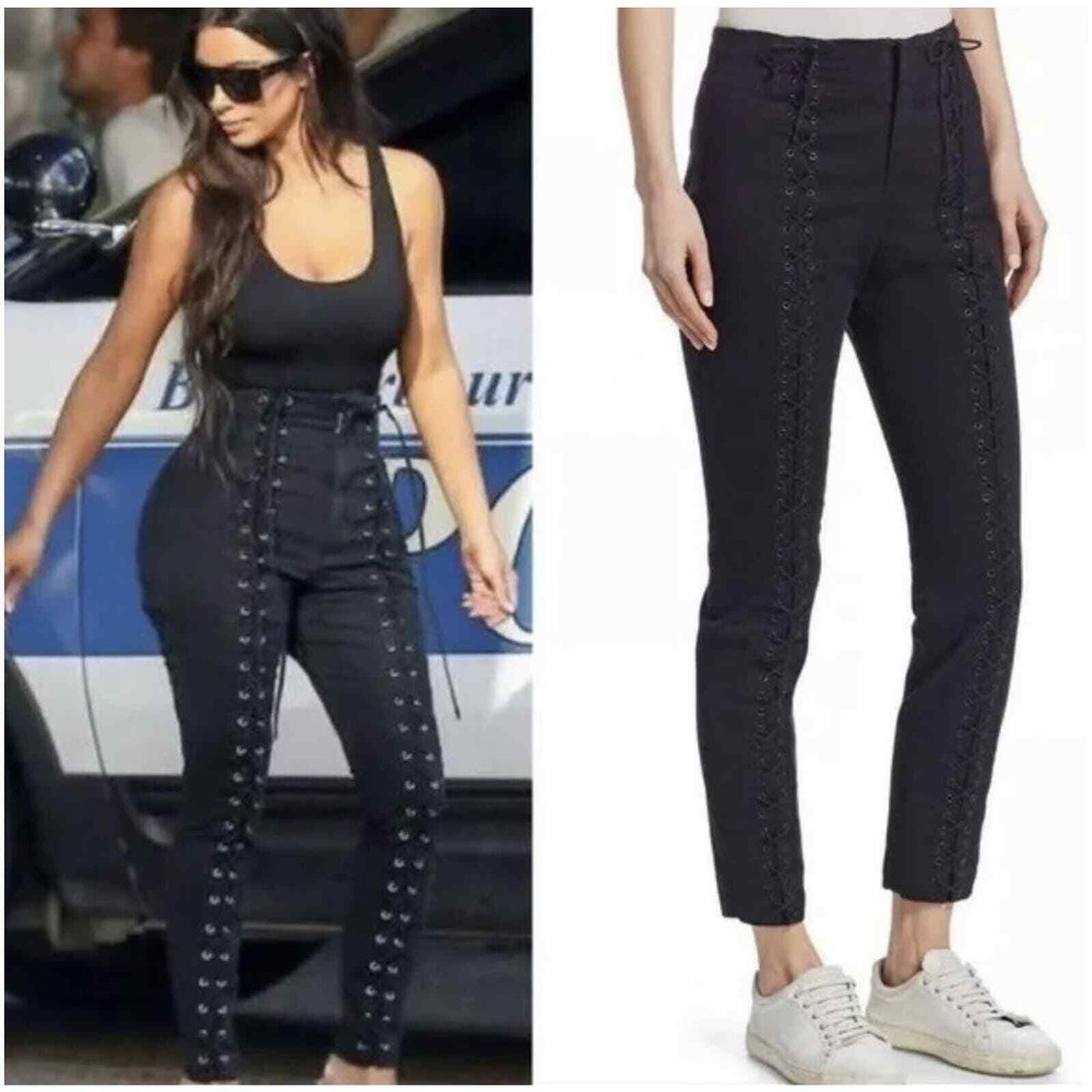 A.L.C. Kim Kardashian Black Lace Up High Waist Pants Size 6